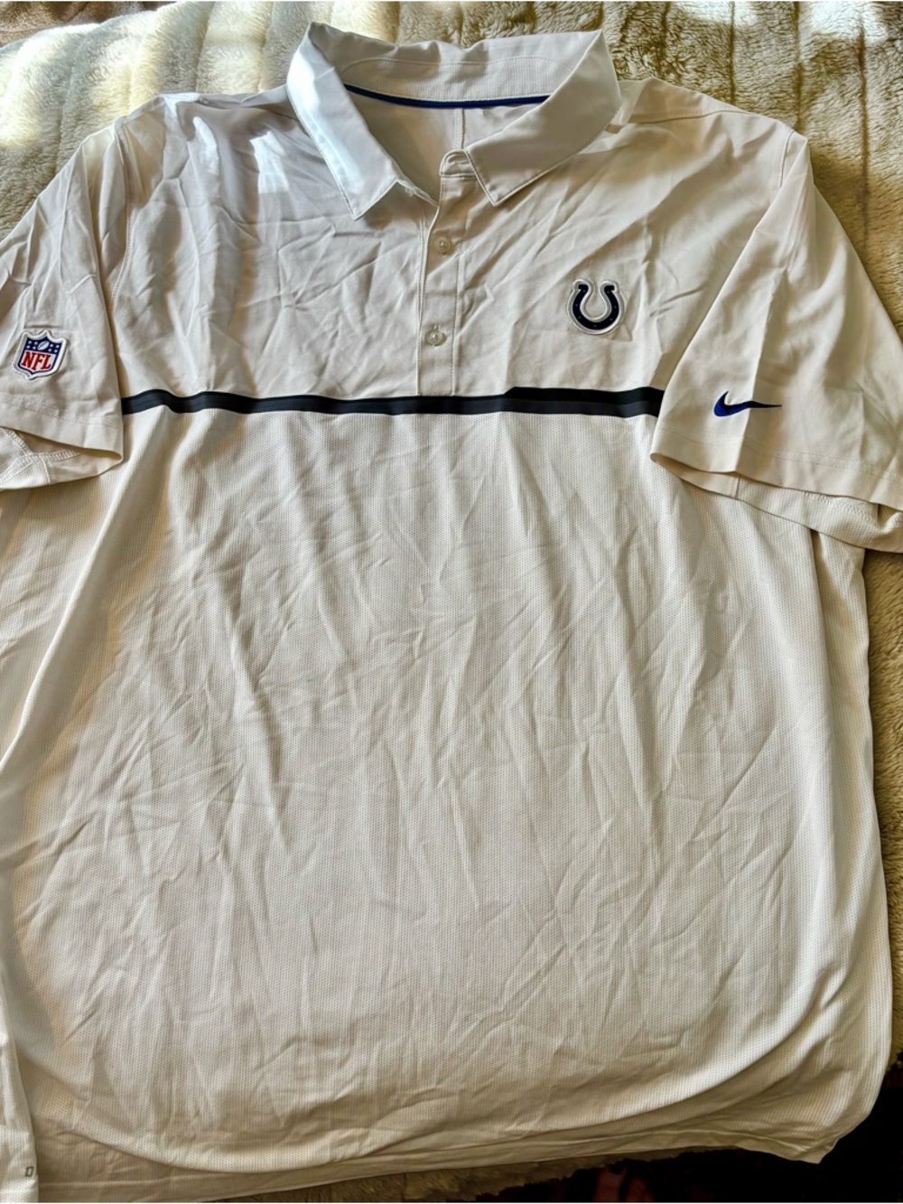 NFL White Polo with Navy Colts Logo and Stripe